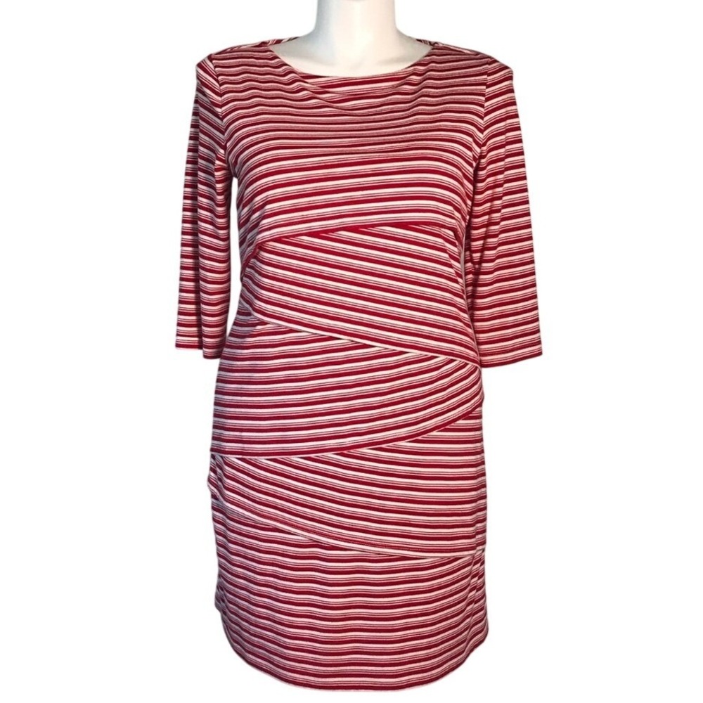 EMMA & MICHELE‎ RED & WHITE STRIPED LAYERED DRESS